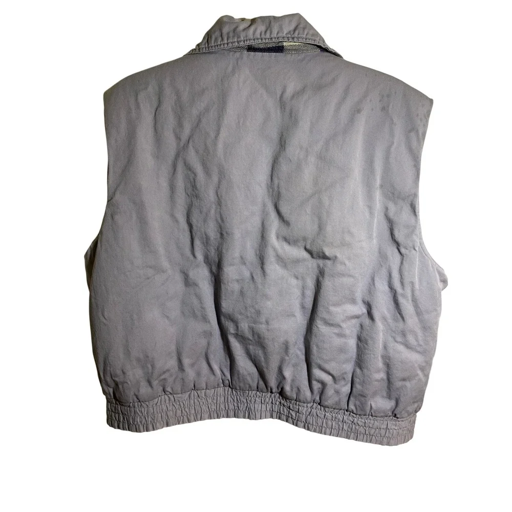 Woodland Reversible Utility Vest Mens XL Grey Twill Buffalo Plaid Flannel Pocket